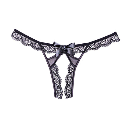 Adore by Allure Peach-y Lace & Mesh Open Panty - Black