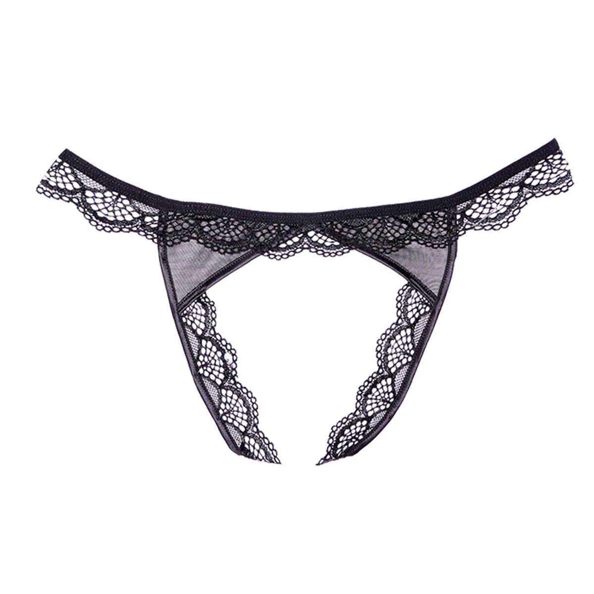 Adore by Allure Peach-y Lace & Mesh Open Panty - Black