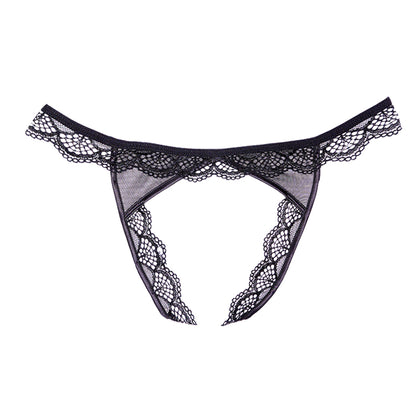 Adore by Allure Peach-y Lace & Mesh Open Panty - Black
