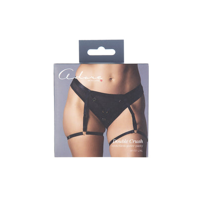 Adore by Allure Double Crush Crotchless Garter Panty - Black