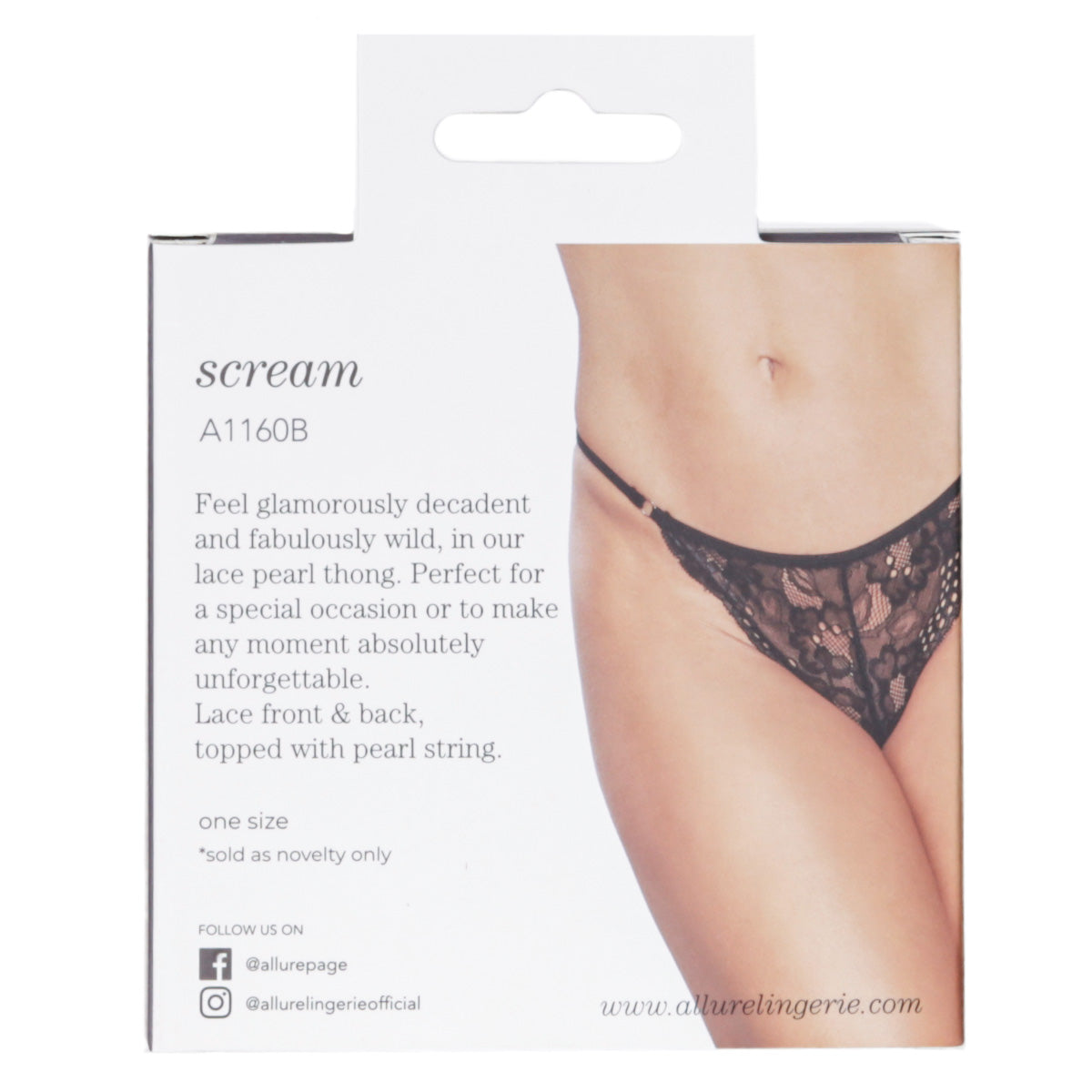 Allure Scream Pearl Thong –  Black – One Size Fits Most