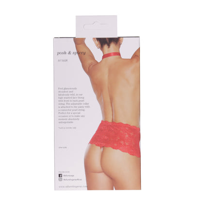 Allure Posh & Spicy Pearl Thong with Halter Neck – Red – One Size Fits Most
