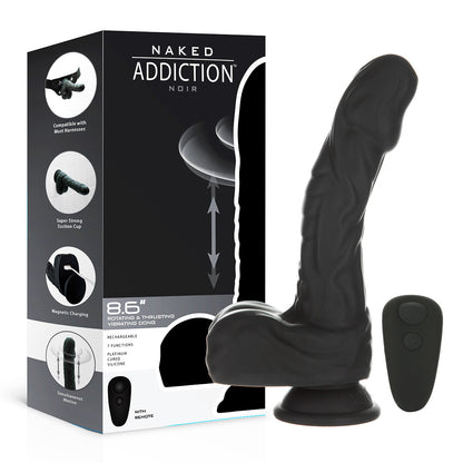 Naked Addiction – 8.6” Silicone Rotating & Thrusting Vibrating Dildo with Remote - Noir - 88711