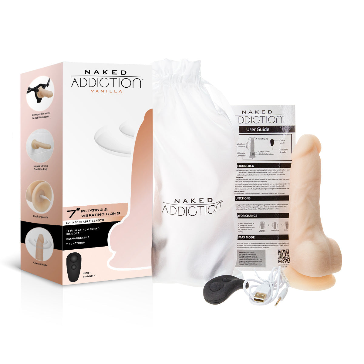 Naked Addiction 7" Rotating & Vibrating Dildo with Remote Control - 88325