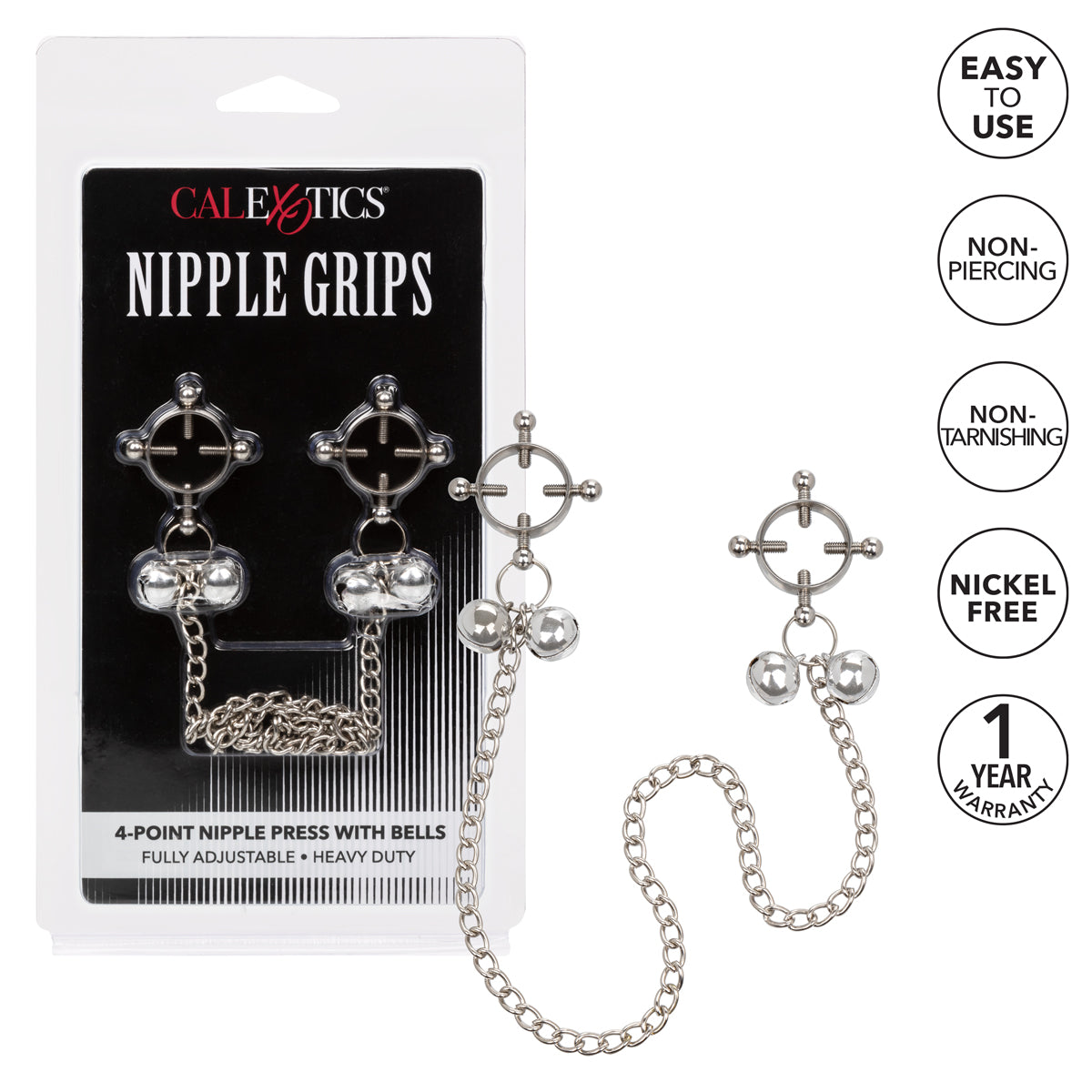 CalExotics® Nipple Grips – 4-Point Nipple Press with Bells