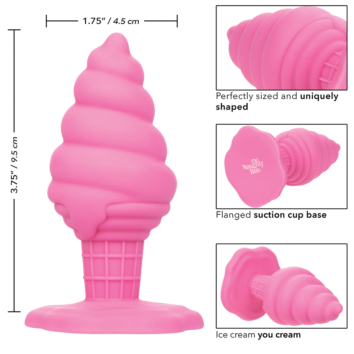 CalExotics® – Naughty Bits – Yum Bum Ice Cream Cone - Silicone Butt Plug - Pink