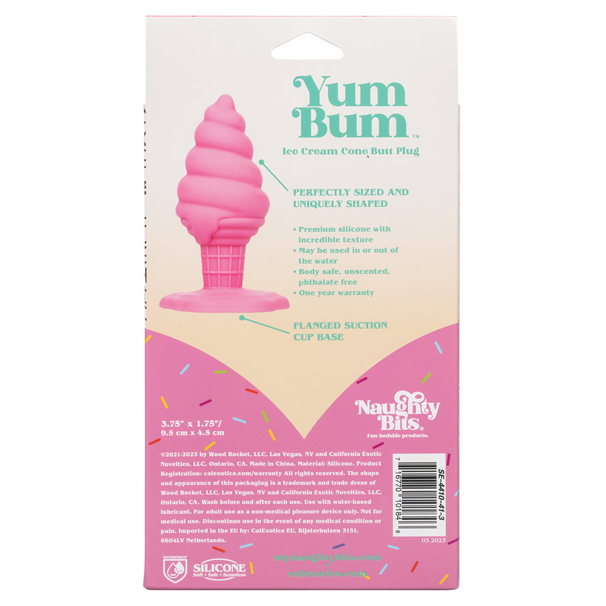 CalExotics® – Naughty Bits – Yum Bum Ice Cream Cone - Silicone Butt Plug - Pink