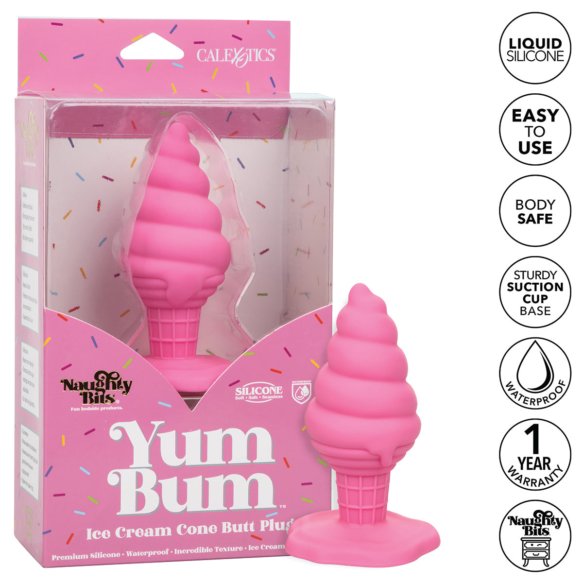 CalExotics® – Naughty Bits – Yum Bum Ice Cream Cone - Silicone Butt Plug - Pink