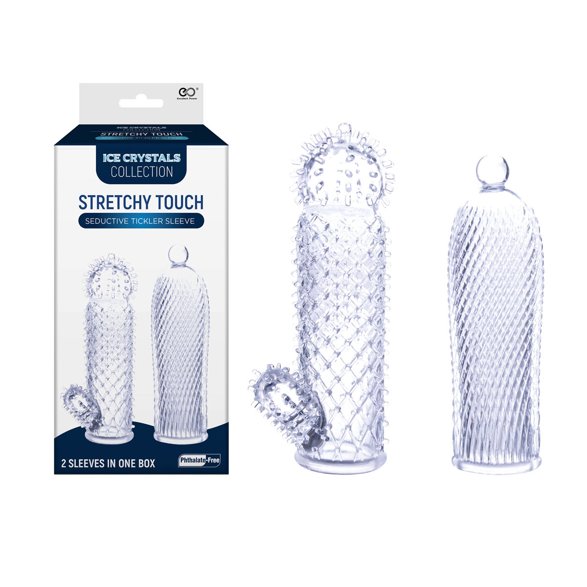 Excellent Power Ice Crystals Collection Stretchy Touch Seductive Tickler Sleeve 2 in 1 Box