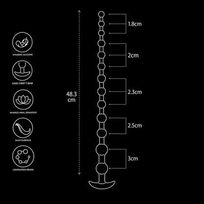 Arse Beads 19” Ribbed Silicone Anal Beads - Black