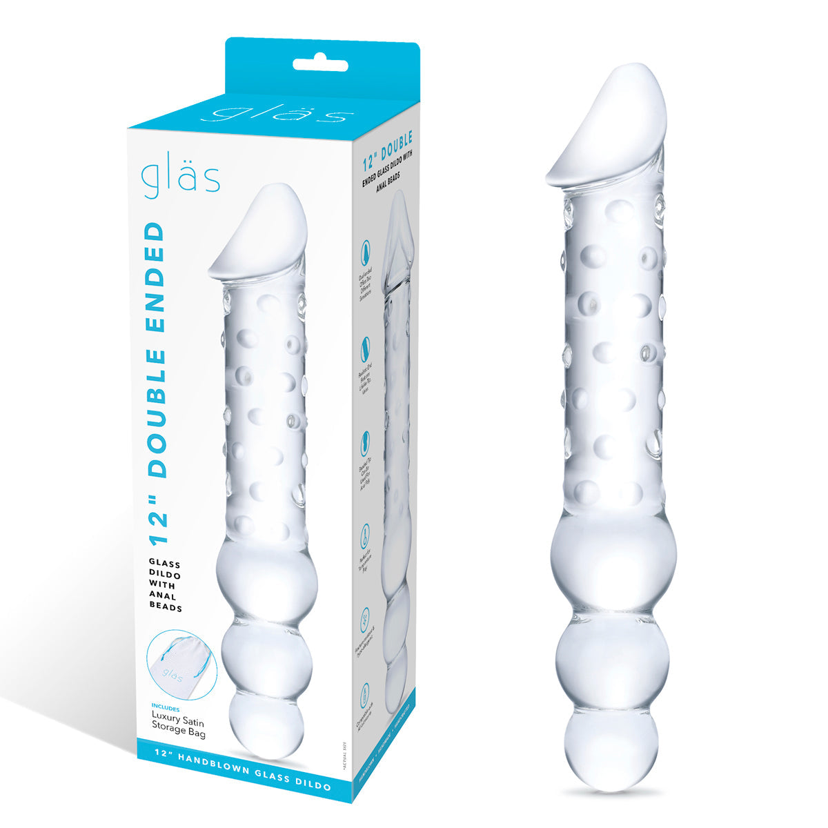 Gläs - 12” Double Ended Glass Dildo with Anal Beads