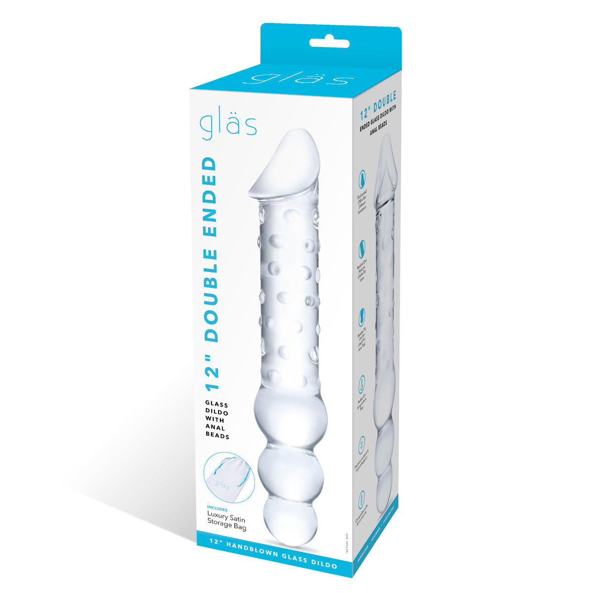 Gläs - 12” Double Ended Glass Dildo with Anal Beads