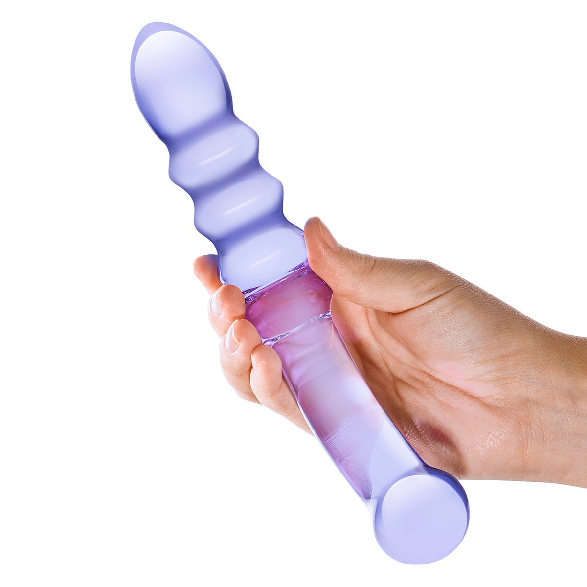 Glas Purple Rain 9” Glass Ribbed Dildo