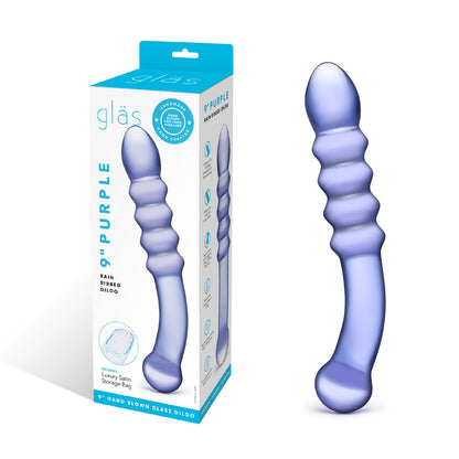Glas Purple Rain 9” Glass Ribbed Dildo