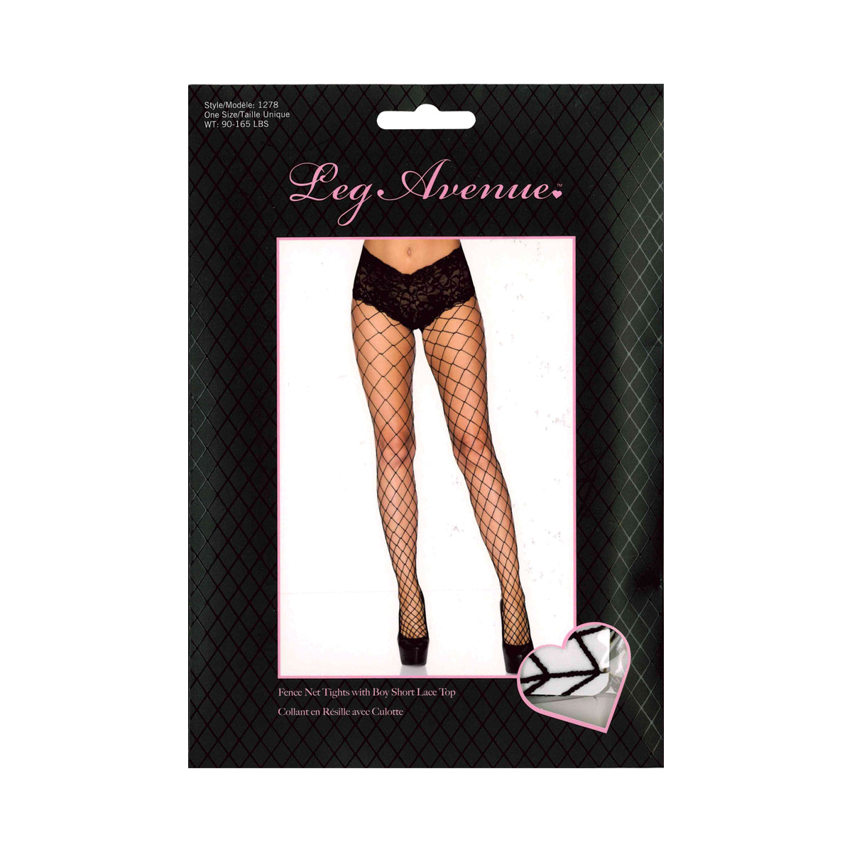 Leg Avenue Fence Net Tights with Boy Short Lace Top – One Size