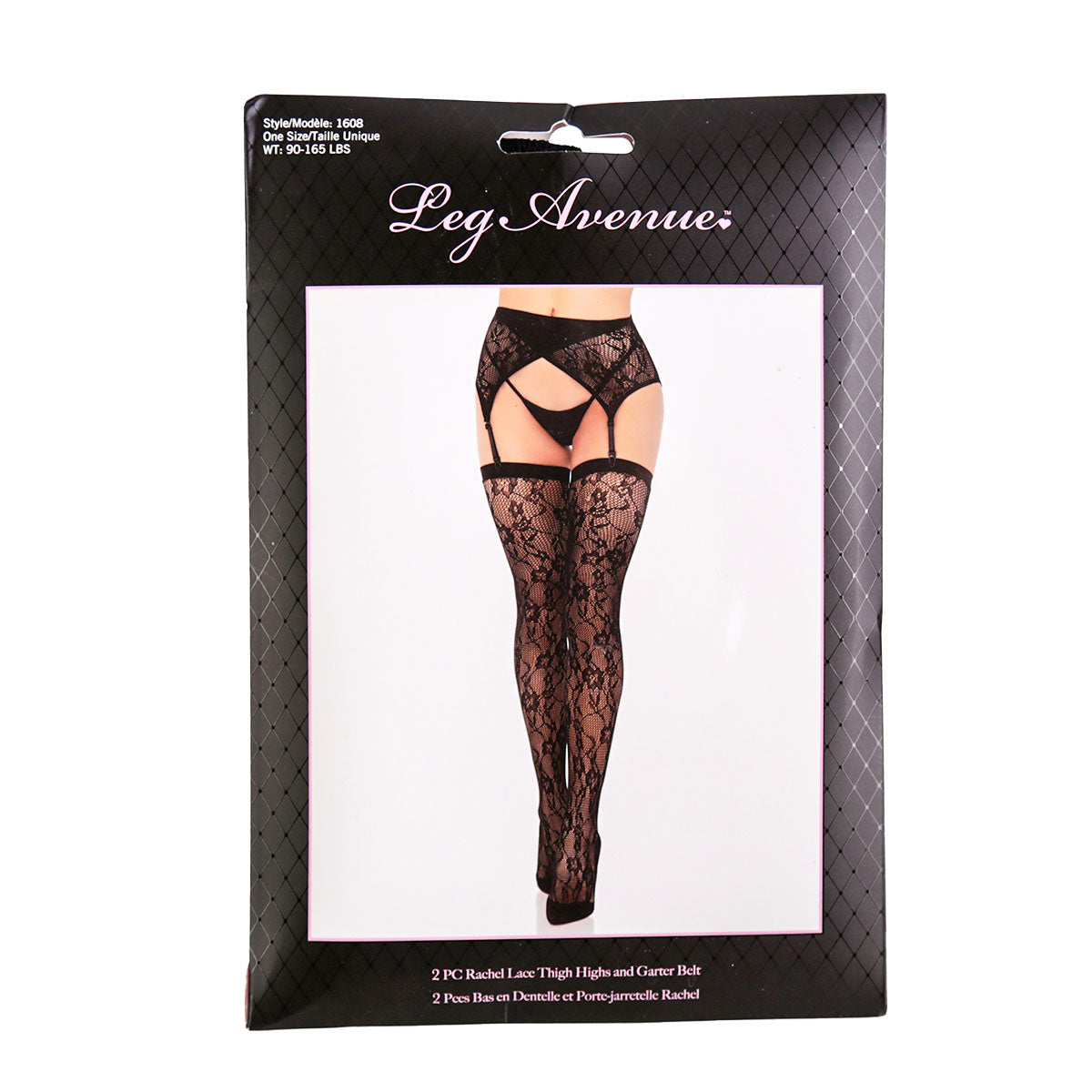 Leg Avenue 2 Piece Rachel Lace Thigh Highs & Crossover Garter Belt – One Size Fits Most