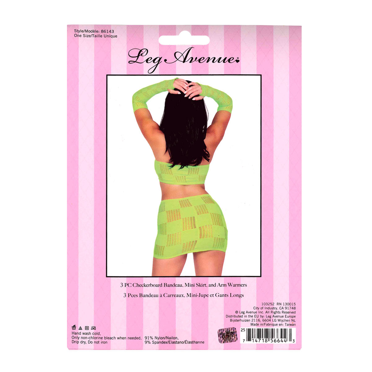 Leg Avenue™ - 3 Pc Checkerboard Bandeau, Mini Skirt, & Arm Warmers – Neon Green – OS