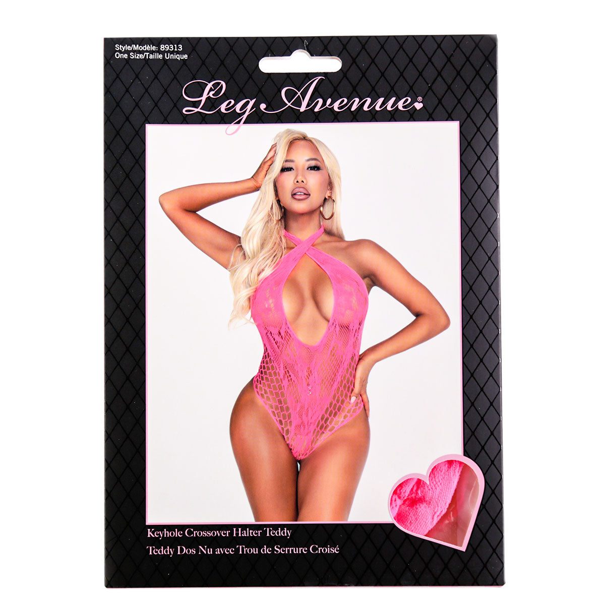 Leg Avenue Keyhole Crossover Halter Teddy – Pink – One Size Fits Most