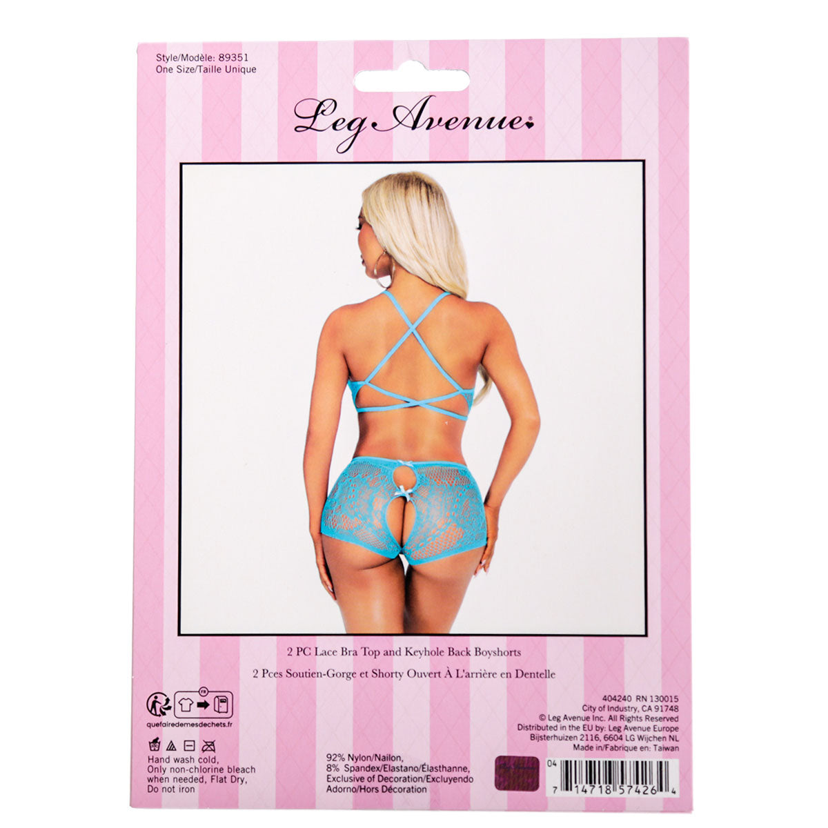 Leg Avenue 2 Piece Strappy Lace Bra Top & Keyhole Back Boyshorts – Turquoise