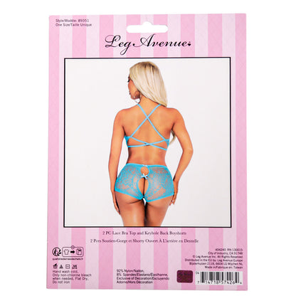 Leg Avenue 2 Piece Strappy Lace Bra Top & Keyhole Back Boyshorts – Turquoise