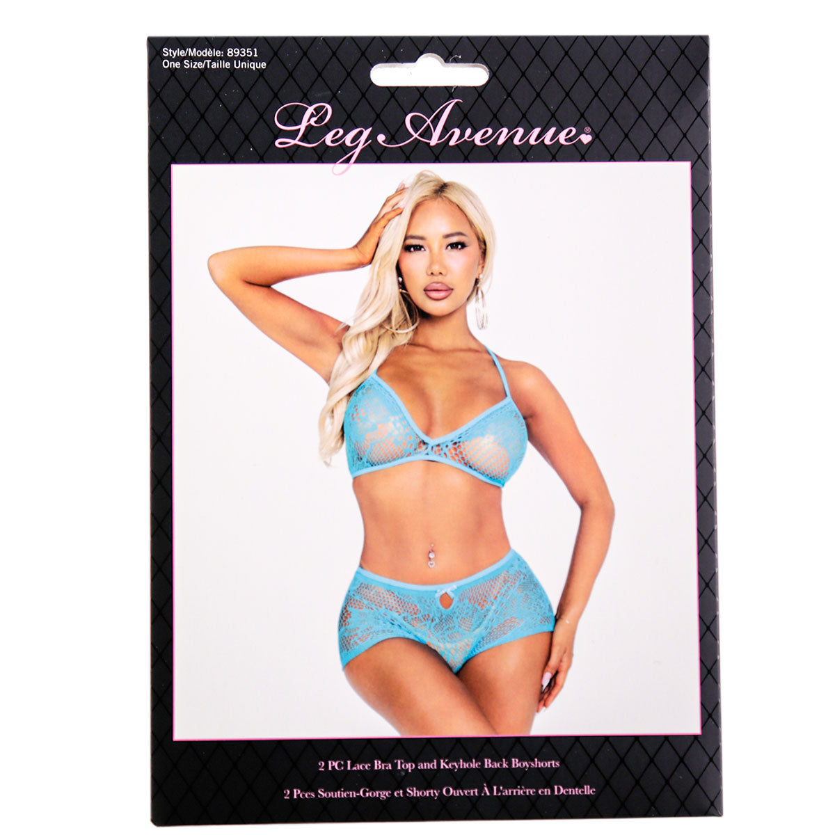 Leg Avenue 2 Piece Strappy Lace Bra Top & Keyhole Back Boyshorts – Turquoise