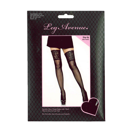 Leg Avenue™ - Spandex Sheer Thigh Highs With 5” Silicone Stay Up Lace Top – Black -  OS