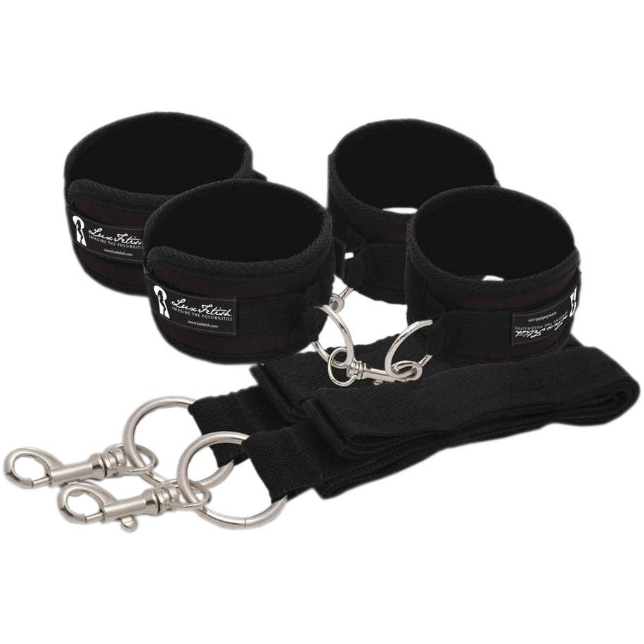 Lux Fetish Lux Fetish – Bed Spreader 7 Piece Playful Restraint System – Black