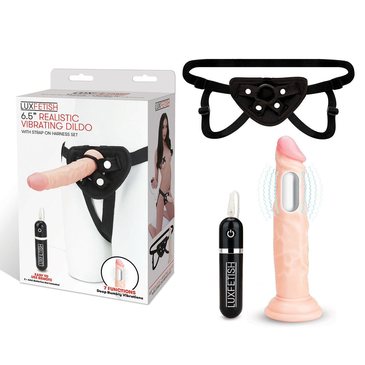 Lux Fetish 6.5” Vibrating Dildo & Strap-On Harness Set
