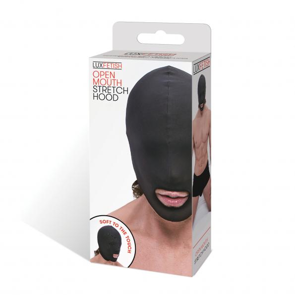 Lux Fetish – Open Mouth Stretch Hood (Full Face Mask) Black – One Size