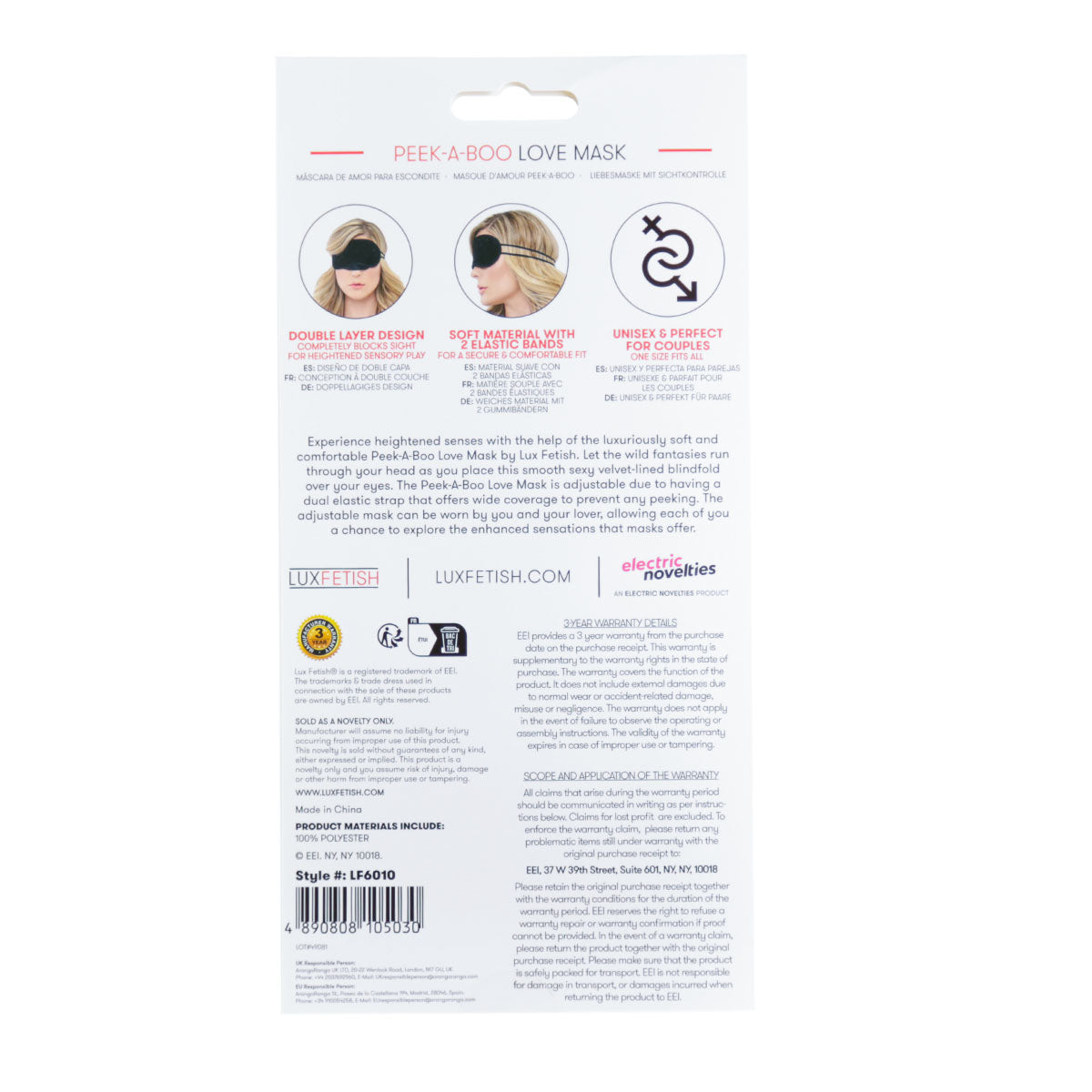 Lux Fetish Peekaboo Bondage Love Mask – Black