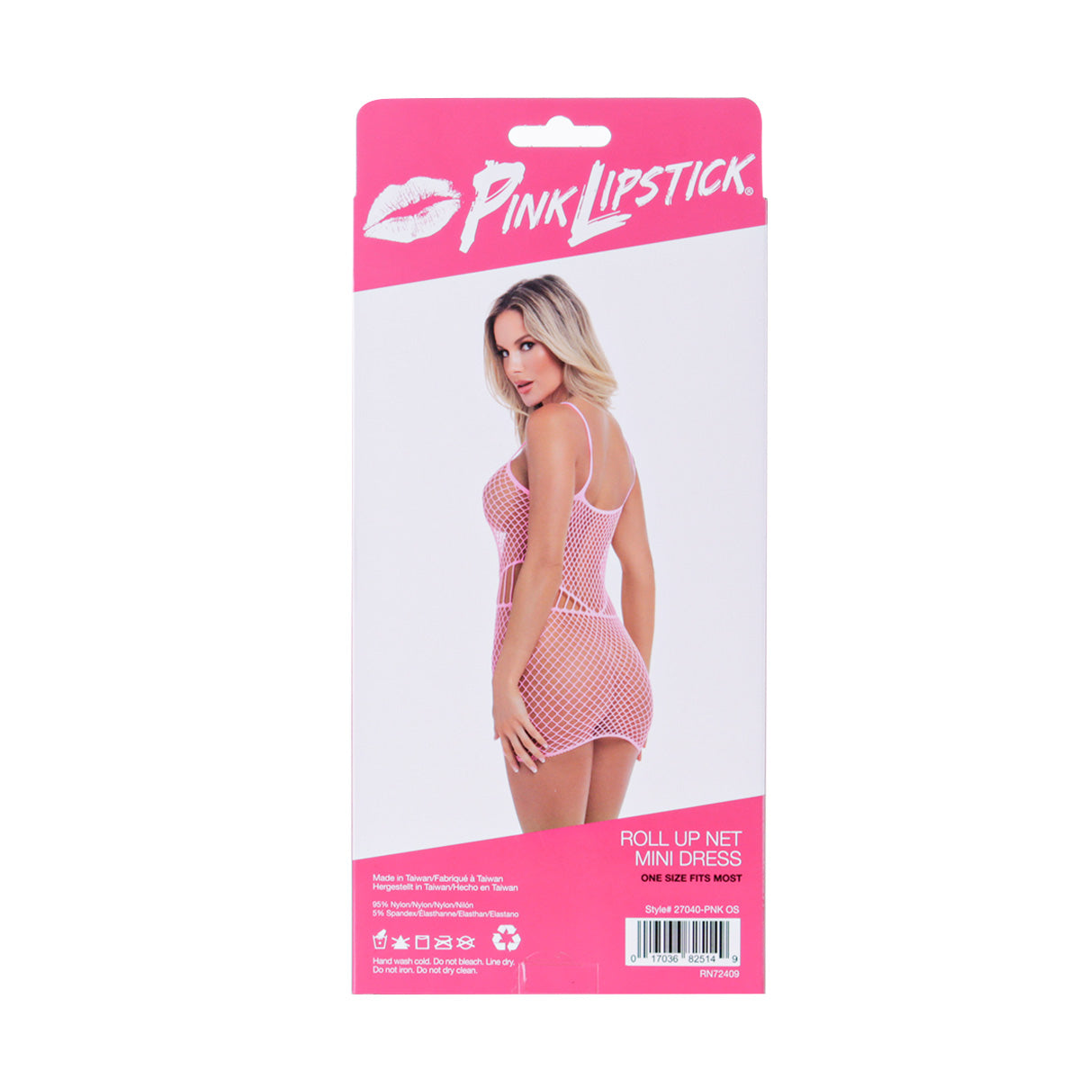 Pink Lipstick Roll Up Net Mini Dress – Pink – One Size