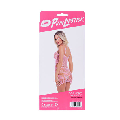 Pink Lipstick Roll Up Net Mini Dress – Pink – One Size