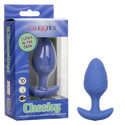 CalExotics® Cheeky Vibrating Glow in The Dark Large Butt Plug - Blue