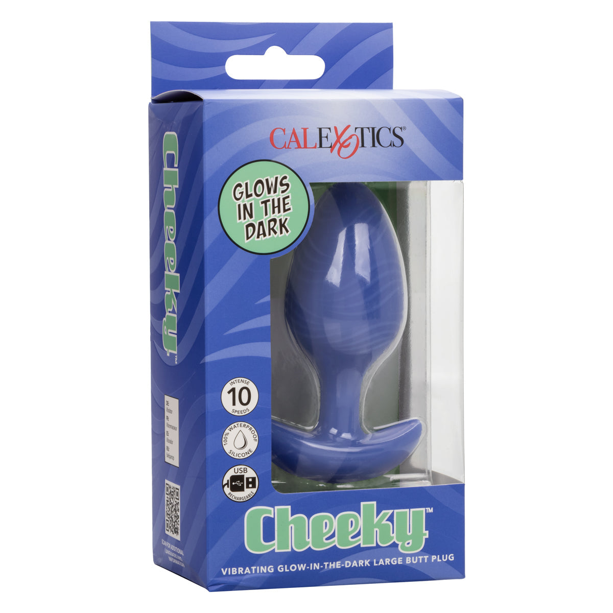 CalExotics® Cheeky Vibrating Glow in The Dark Large Butt Plug - Blue