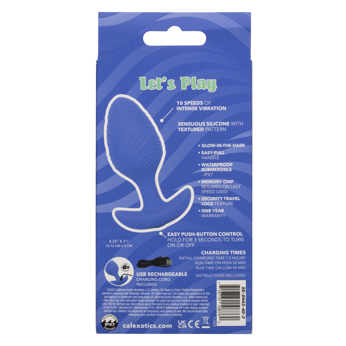 CalExotics® Cheeky Vibrating Glow in The Dark Large Butt Plug - Blue