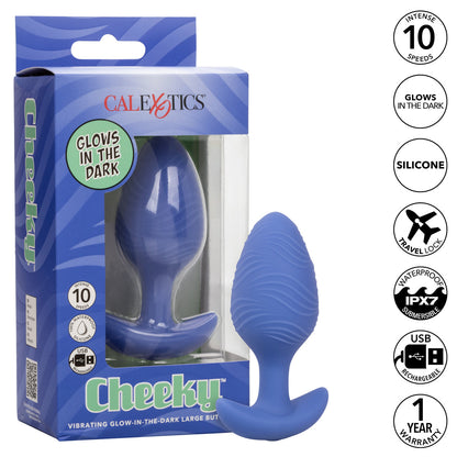 CalExotics® Cheeky Vibrating Glow in The Dark Large Butt Plug - Blue