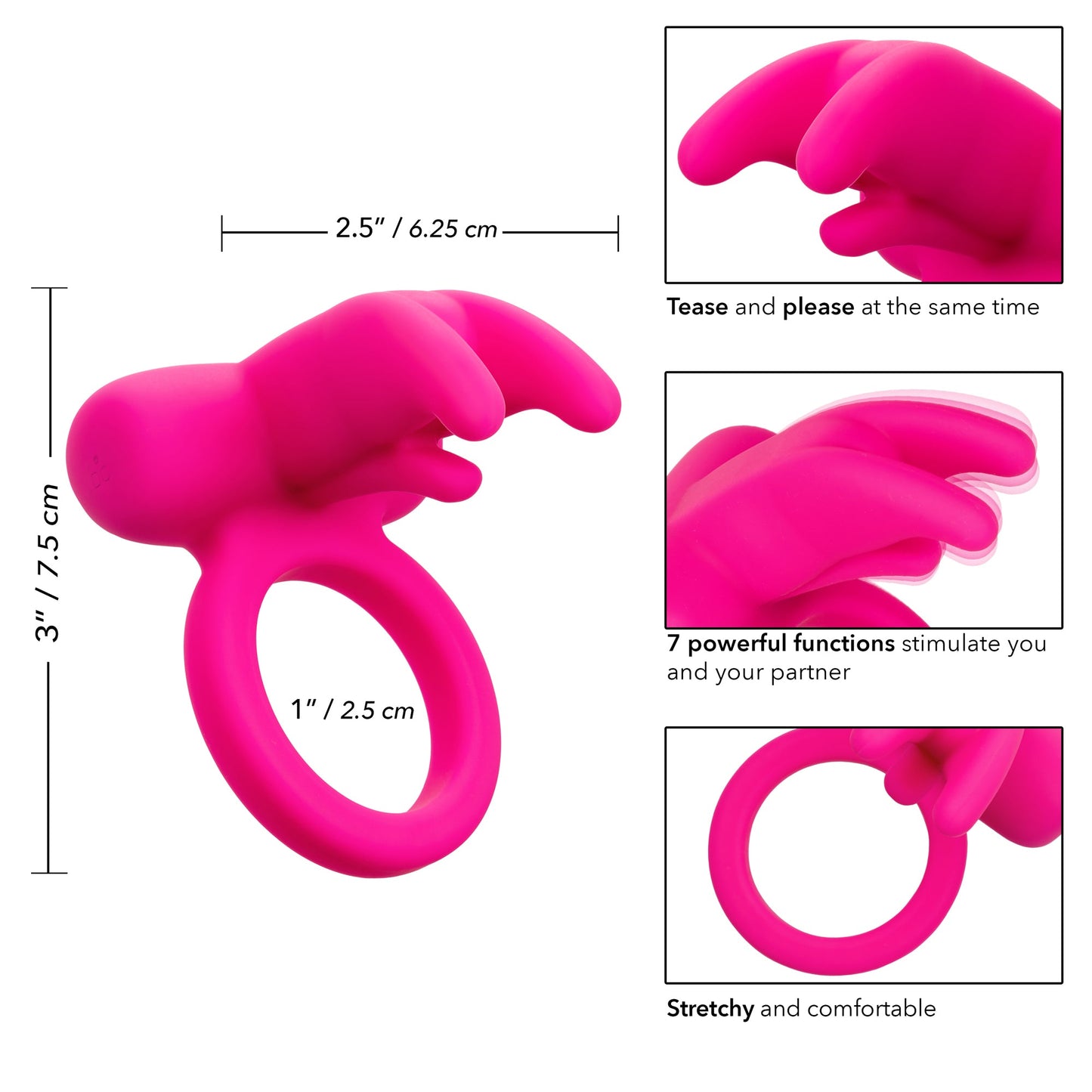 CalExotics® Triple Clit Flicker - Vibrating Cock Ring - Pink