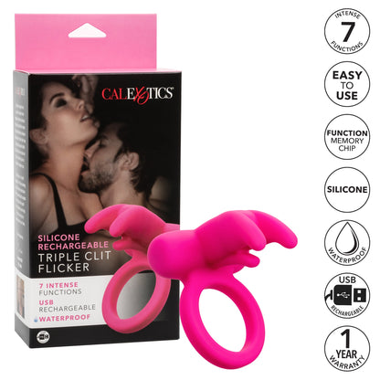 CalExotics® Triple Clit Flicker - Vibrating Cock Ring - Pink