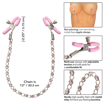 CalExotics® - Nipple Play Crystal Chain Clamps - Pink
