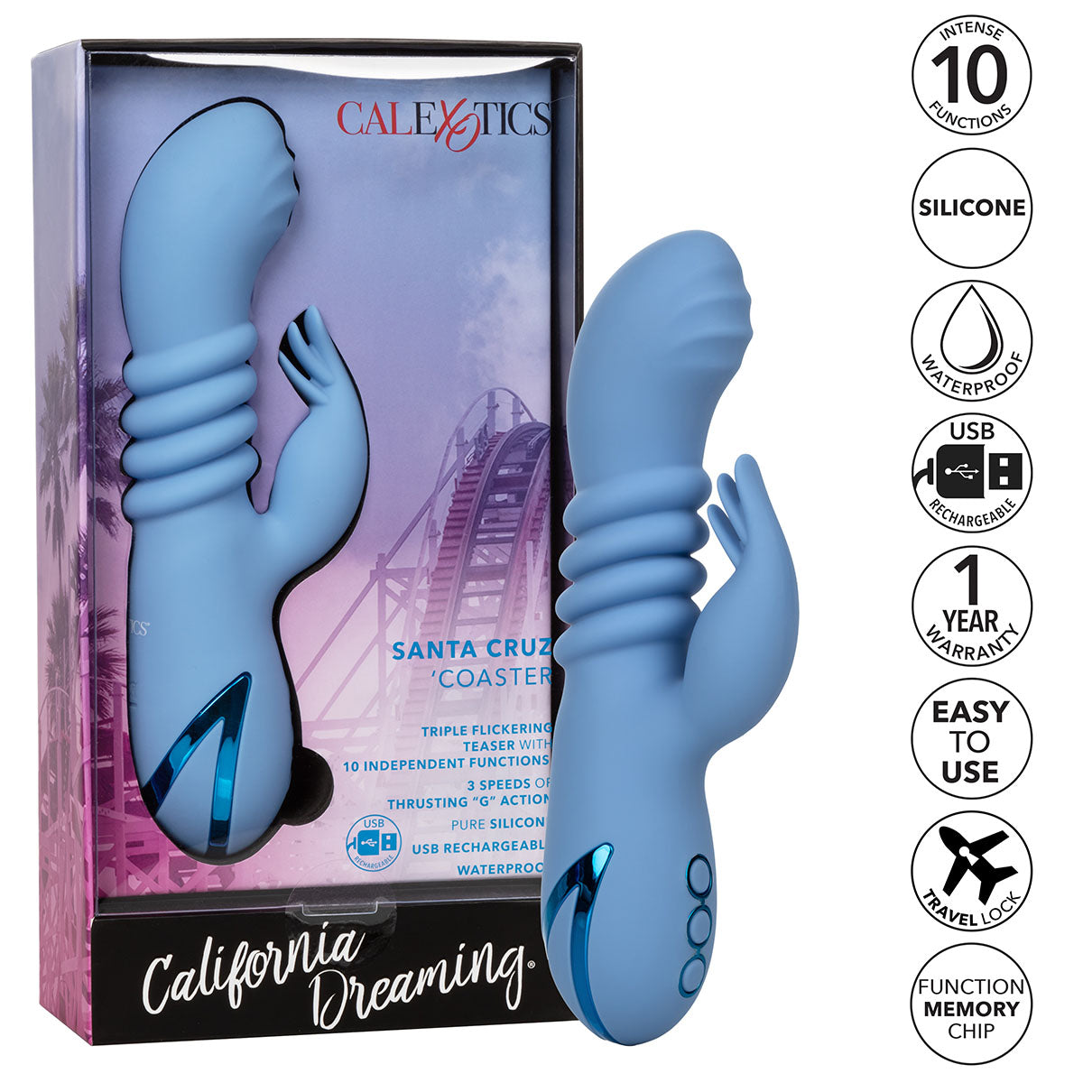 CalExotics® California Dreaming – Santa Cruz Coaster Dual Vibrator – Blue