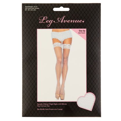 Leg Avenue™ - Silicone Stay Up Lace Top Spandex Fishnet Thigh Highs – White – OS