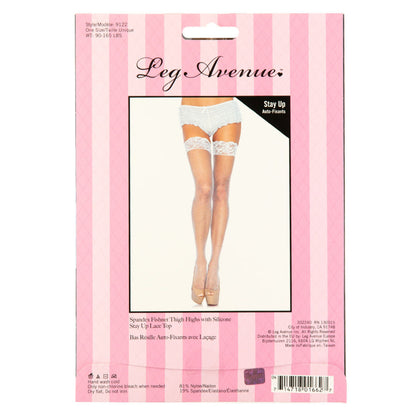 Leg Avenue™  - Silicone Stay Up Lace Top Spandex Fishnet Thigh Highs – White – OS