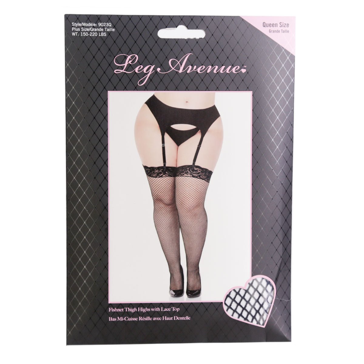 Leg Avenue Fishnet Thigh Highs with Lace Top - Black - Plus Size