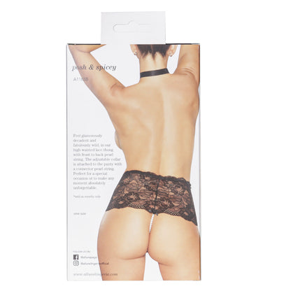 Allure Posh & Spicy Pearl Thong with Halter Neck –  Black – One Size Fits Most