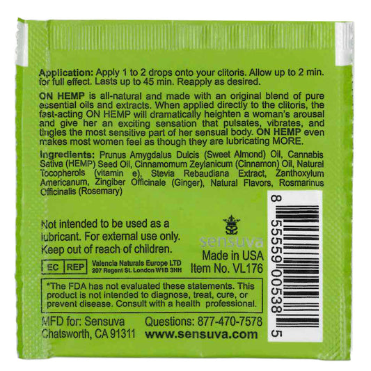 Sensuva - ON - Hemp Female Arousal Oil - Foil 0.5ml/0.002 fl oz.