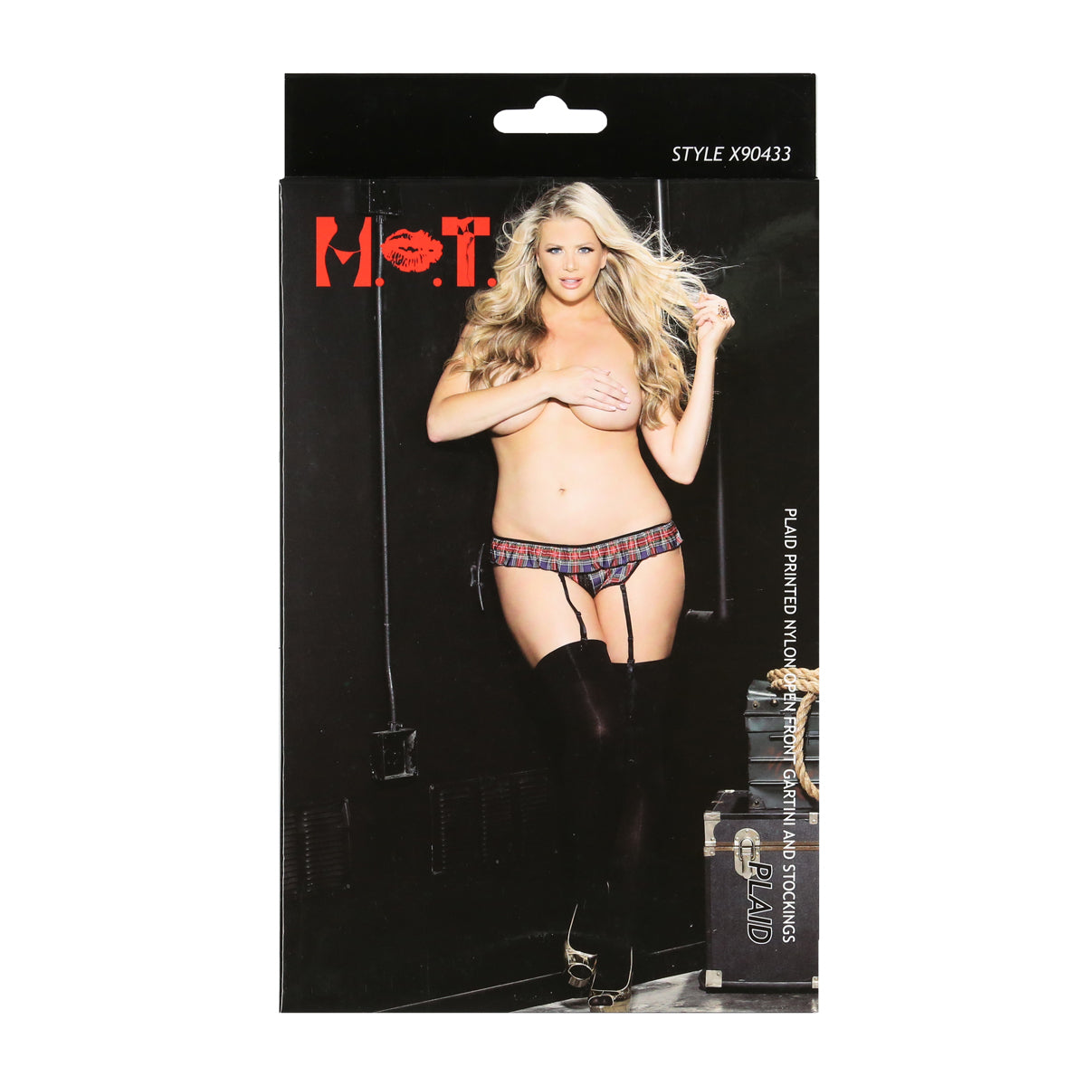 HOT Plaid Printed Nylon Open Front Gartini and Stockings Plaid – Plus Size