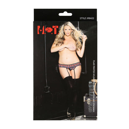 HOT Plaid Printed Nylon Open Front Gartini and Stockings Plaid – Plus Size