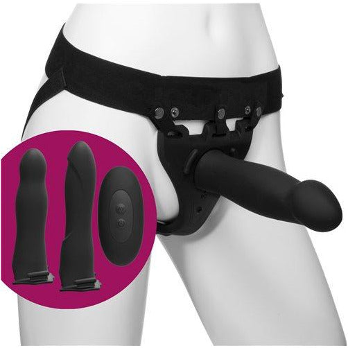 Doc Johnson Body Extensions – Be Naughty 4 Piece Strap-On Set with Vibrating Harness