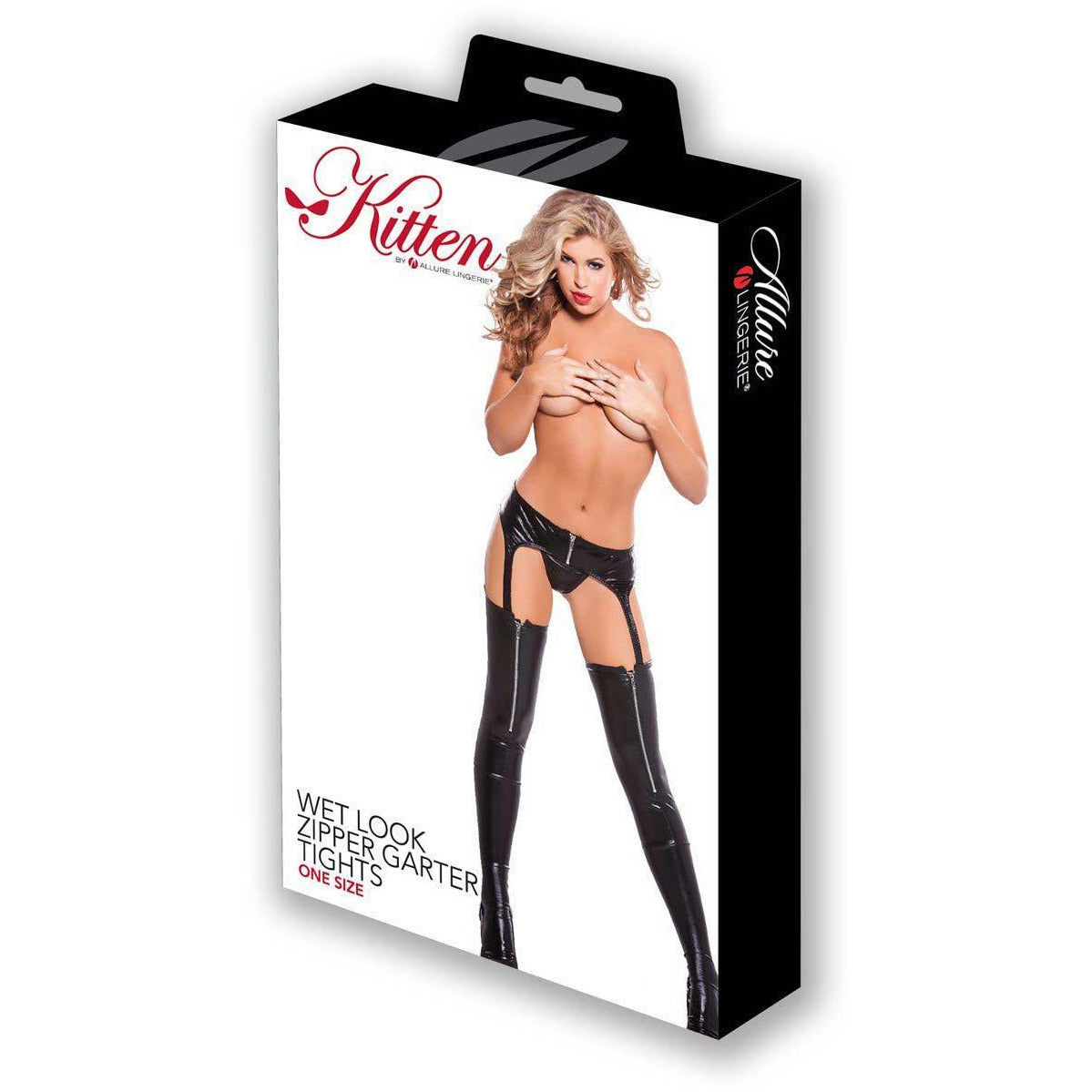 Kitten By Allure - Wetlook Zipper Garter Tights - Black - O/S