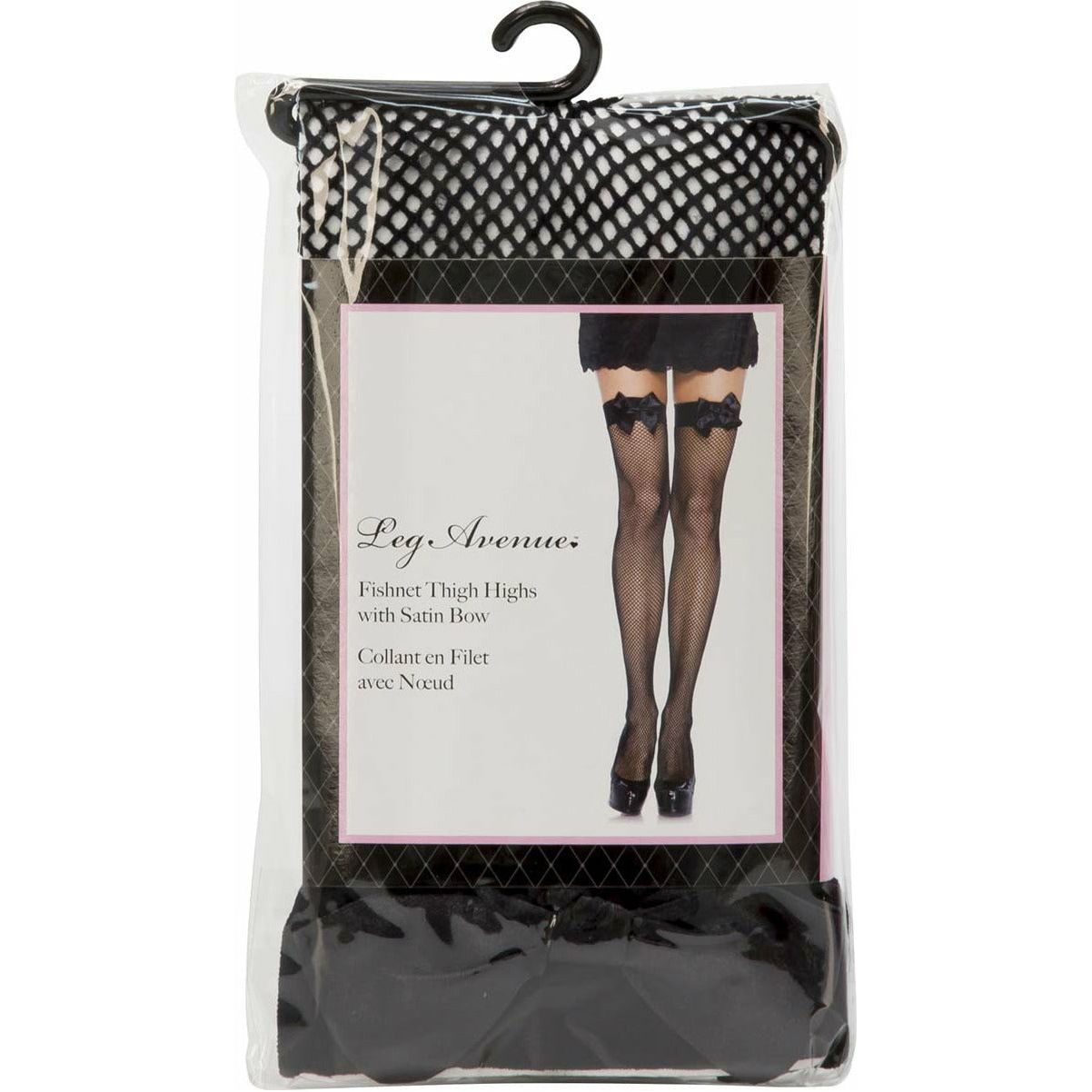 Leg Avenue Fishnet Thigh Highs with Satin Bow - Black - One Size